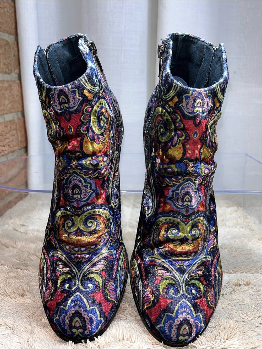 SOCOFY Multicolor Velvet Paisley Ankle Boots Boho Artsy Zip 39